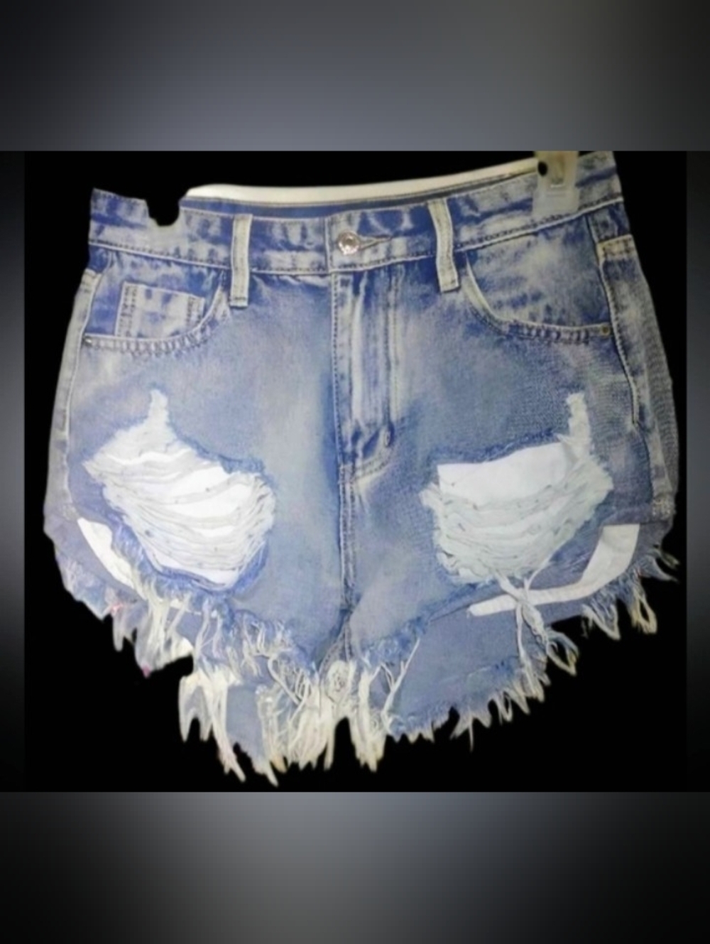 High-Rise Distressed Denim Women’s Shorts - Light Blue